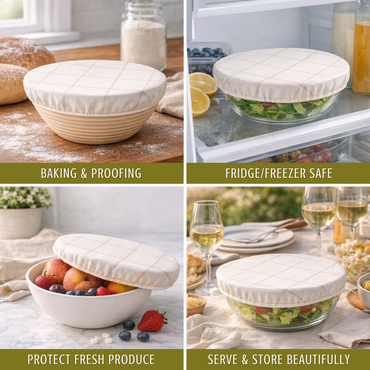 Reusable Nectar & Nest beeswax bowl covers for bread proofing, 10-inch size, natural beeswax material, snugly fitting bowl covers.