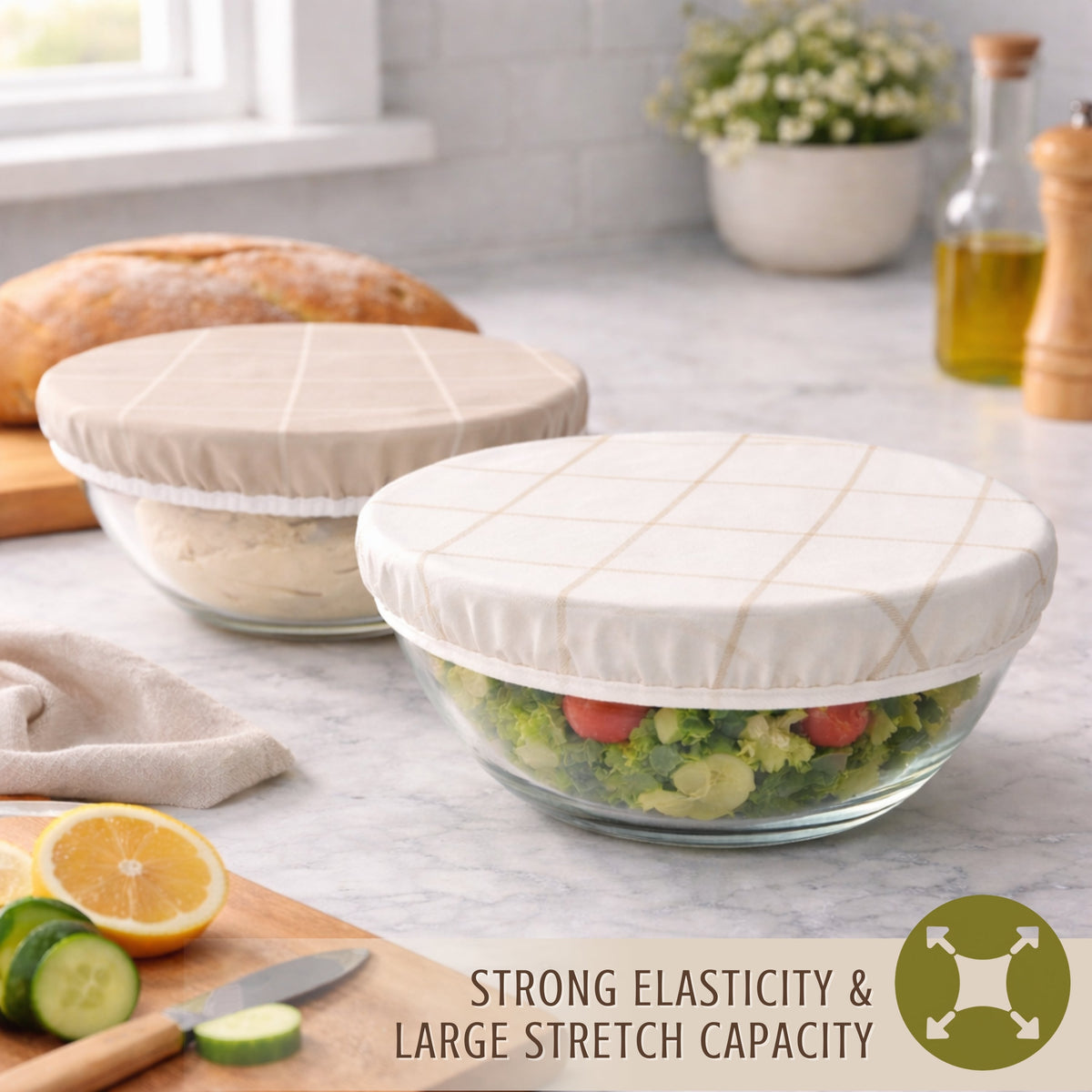 Reusable beeswax bowl covers for bread proofing by Nectar & Nest, 10-inch size, natural beeswax material, breathable and eco-friendly.
