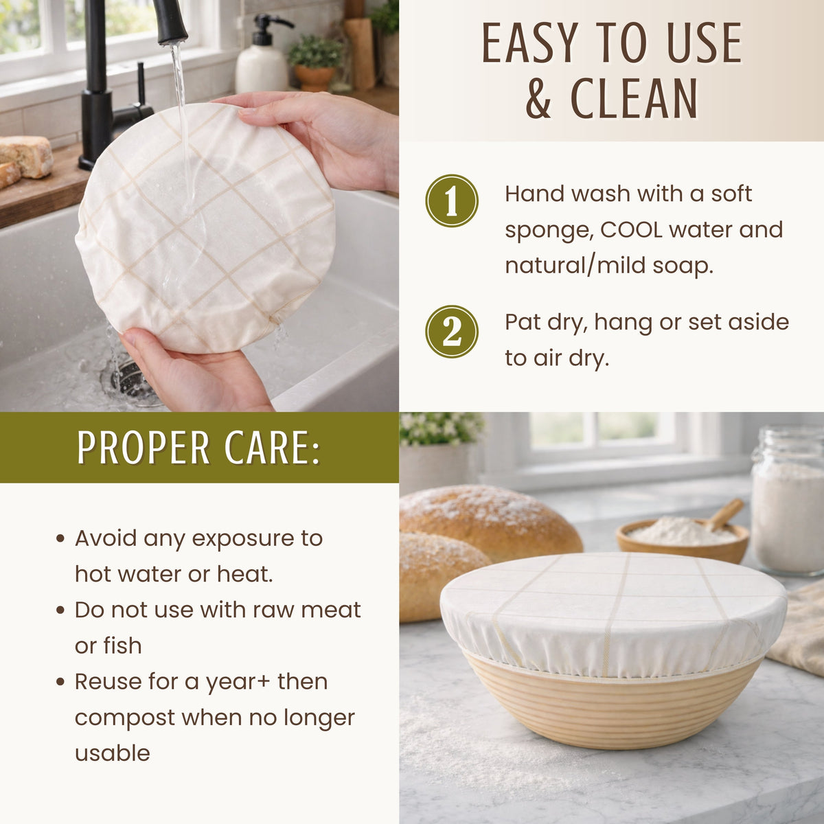 Reusable beeswax bowl covers for bread proofing, Nectar & Nest, L-10 inch, natural beeswax wraps for bread bowls, eco-friendly.