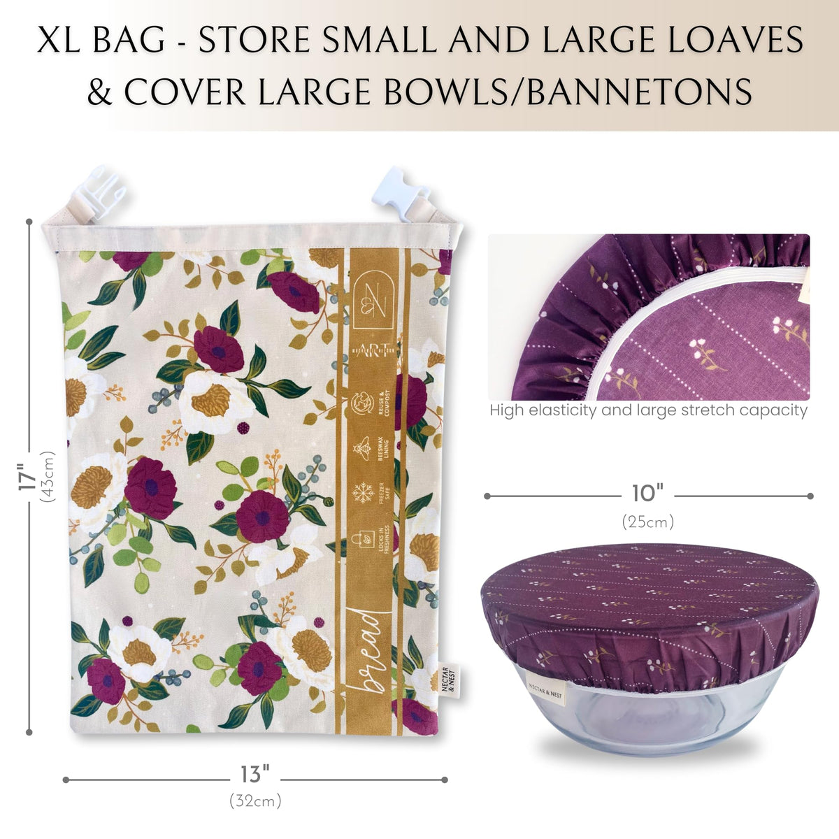 Limited-edition Nectar & Nest Artist Series Bread Baker Set featuring a decorative toile design by Kim Morrow.