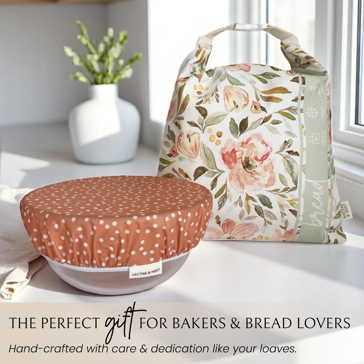 Limited-edition Nectar & Nest Artist Series Bread Baker Set featuring a decorative toile tale design by Kim Morrow.