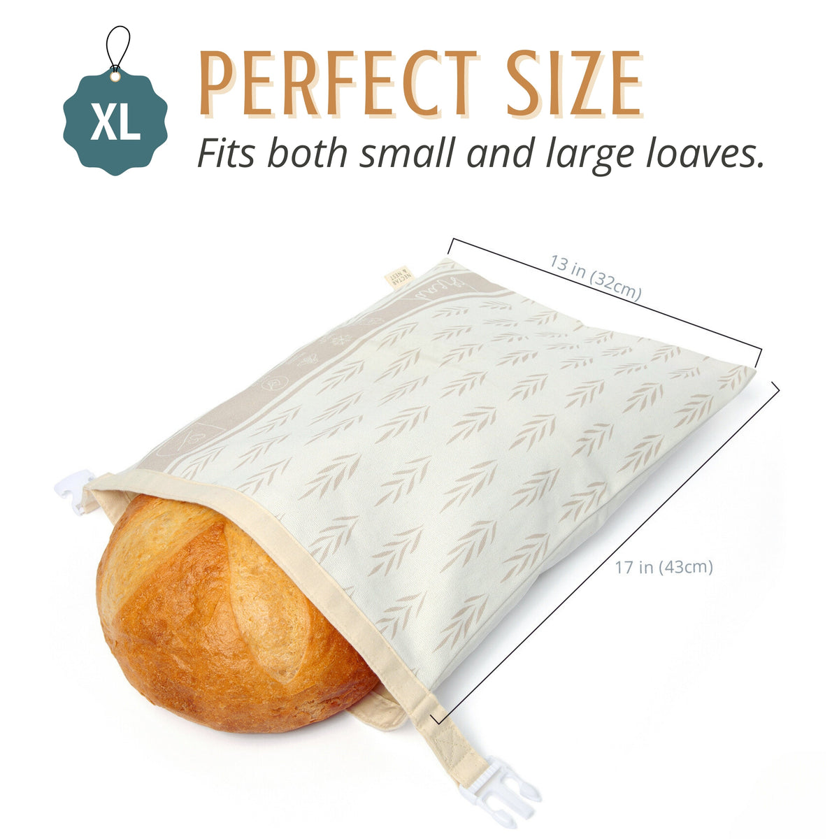 Reusable beeswax bread bags from Nectar & Nest, showcasing homemade bread and sourdough inside the natural, eco-friendly packaging.