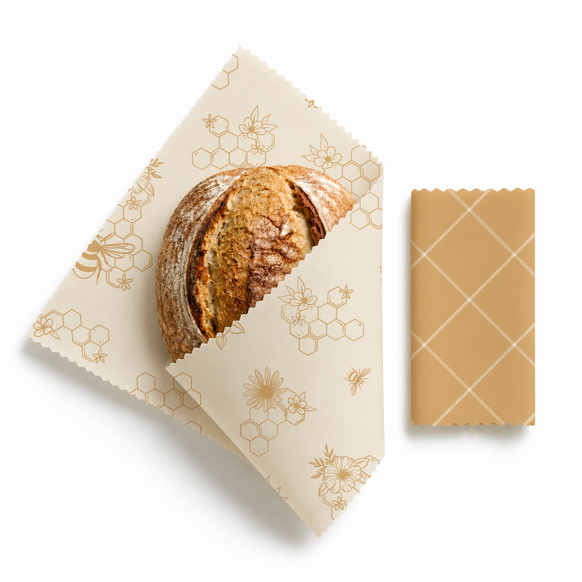 XL Nectar & Nest beeswax bread wraps with honeycomb twill pattern, eco-friendly food storage solution.