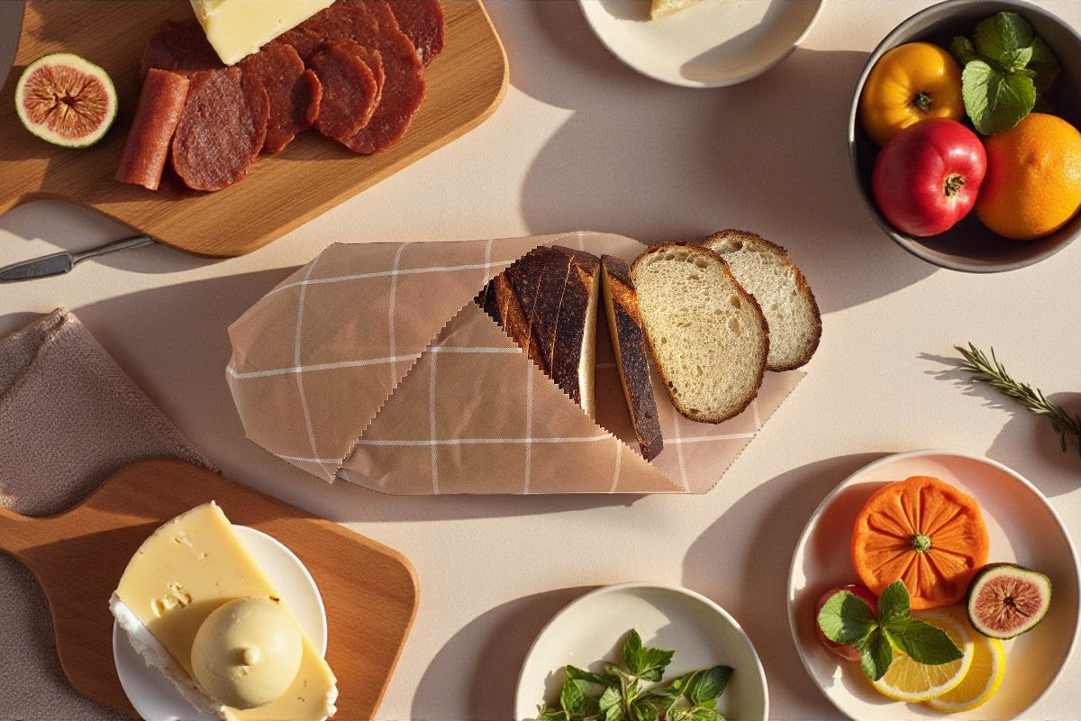 XL beeswax bread wraps by Nectar & Nest featuring honeycomb twill fabric for eco-friendly food storage.