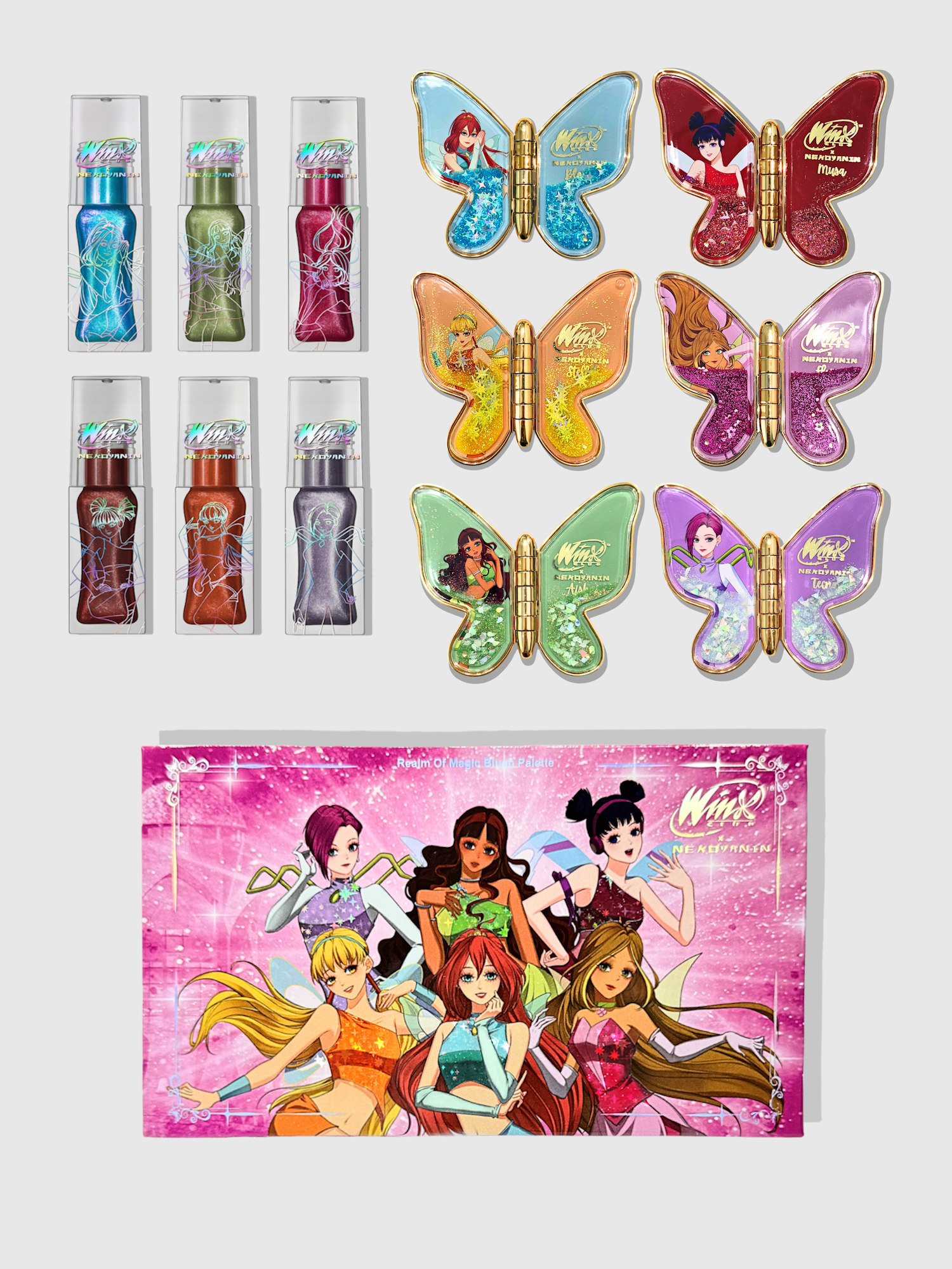 Nekoyanin X Winx Club collectors bundle featuring illustrated characters from the Nekoyanin and Winx Club series.