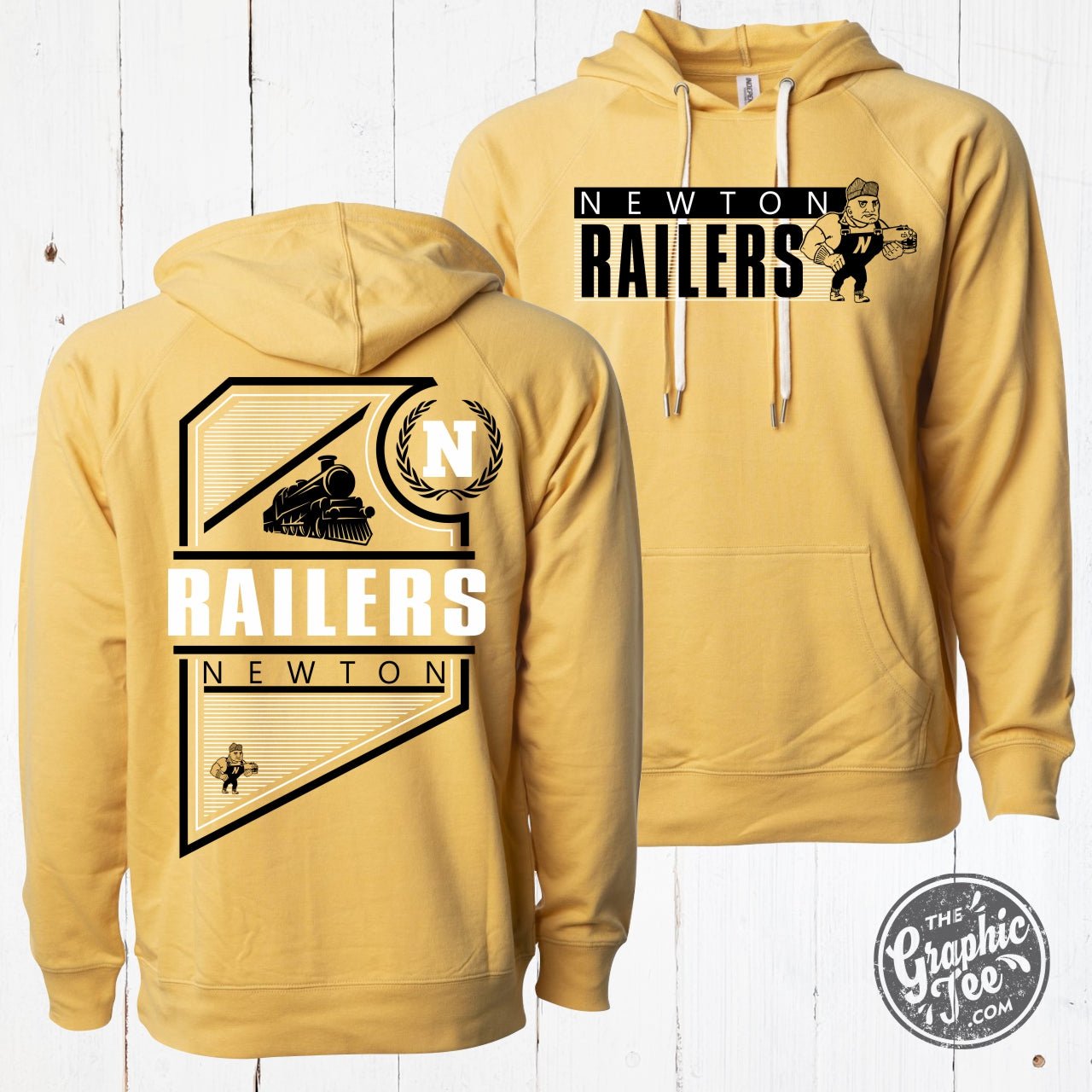 Adult Harvest Gold Raglan Hoodie by The Graphic Tee featuring a graphic design on a comfortable hoodie.