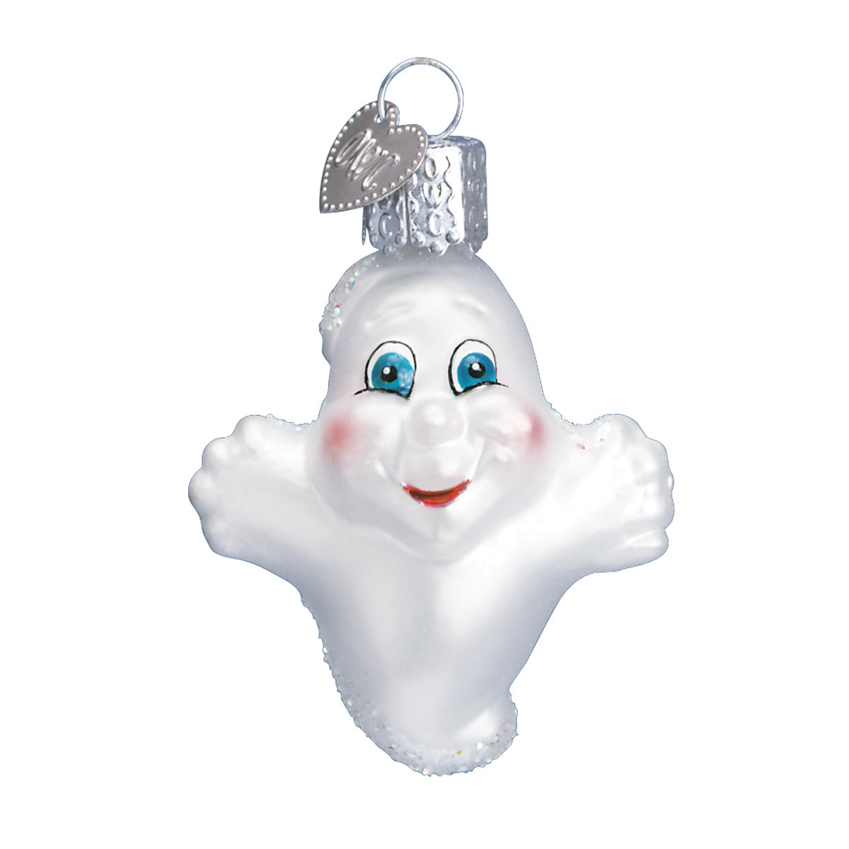 Miniature ghost ornament from Old World Christmas, featuring a small, detailed ghost figure for holiday decorations.
