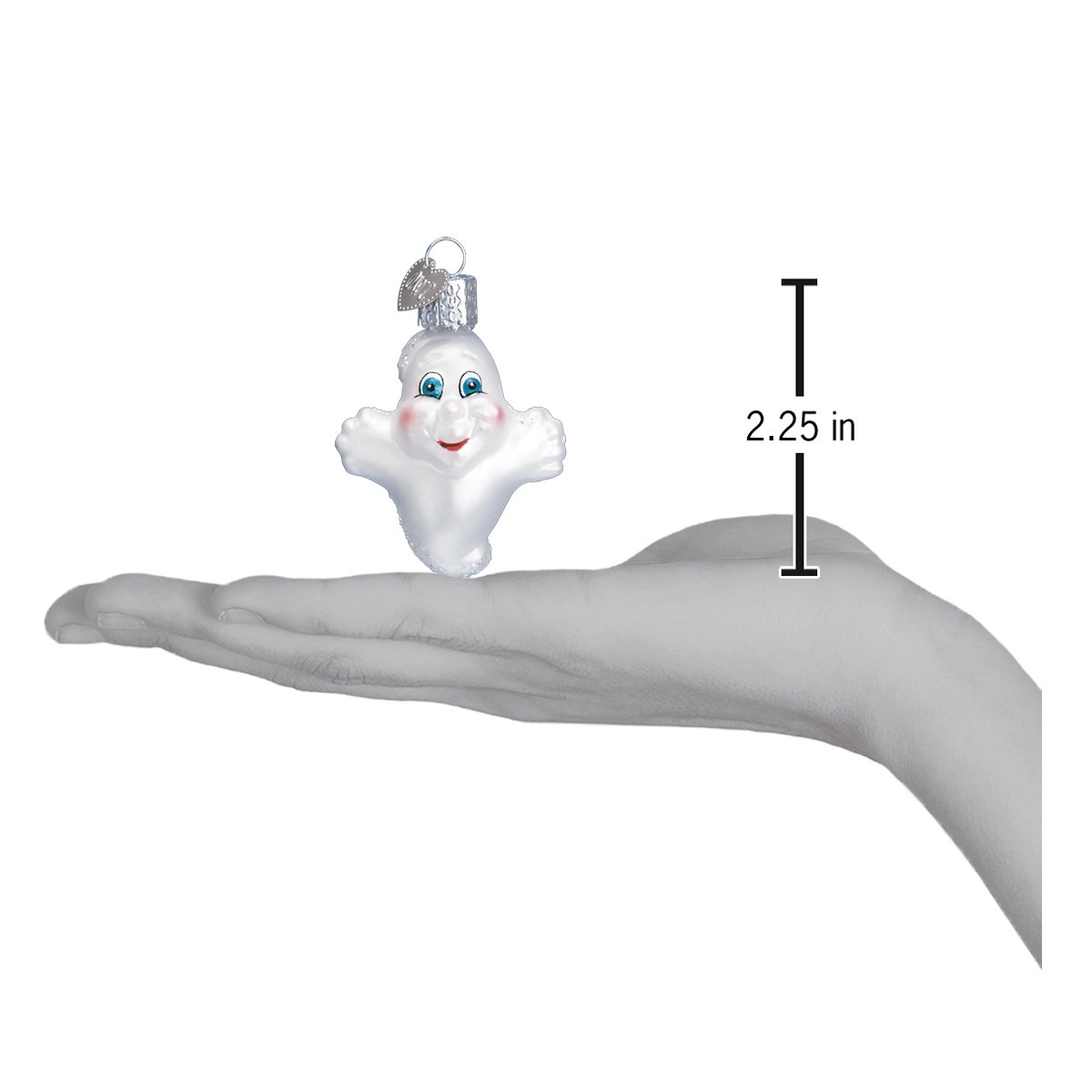 Miniature Ghost Ornament by Old World Christmas featuring a small, detailed ghost figure with a translucent finish.