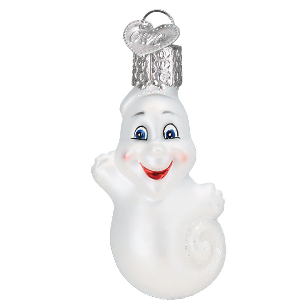 Mini ghost ornament from Old World Christmas featuring a spooky, translucent ghost figure with detailed accents.