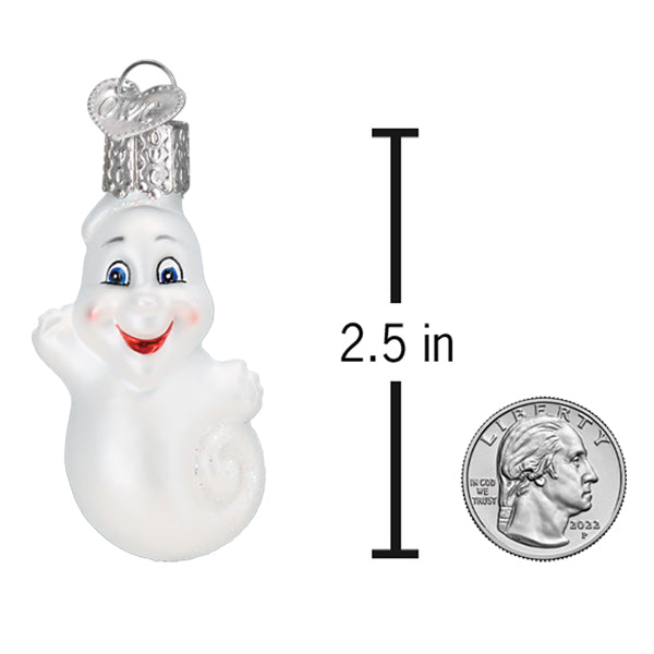 Mini Ghost Ornament from Old World Christmas featuring a detailed ghost figure with a festive holiday design.