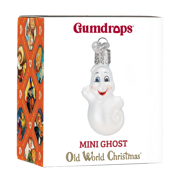 Mini Ghost Christmas ornament by Old World Christmas, featuring a ghost figure with festive design details.