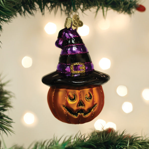 Old World Christmas Witch Pumpkin Ornament showcasing a festive Halloween-themed pumpkin with witch details.