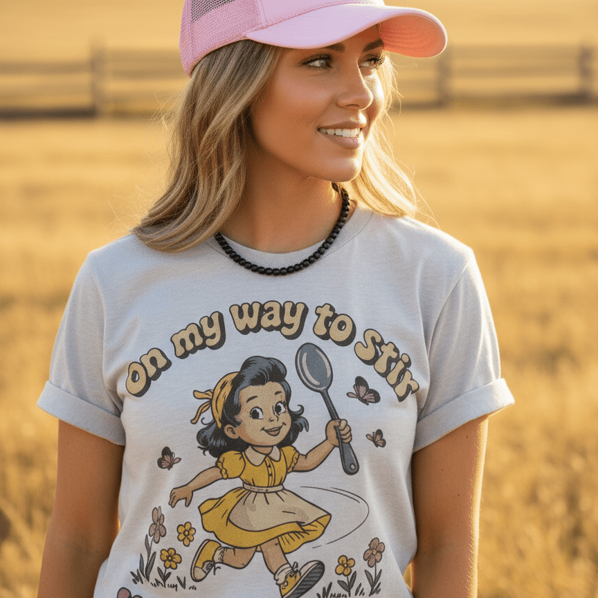 Wild Junkie graphic tee featuring bold "On My Way To Stir Up Some Shit" text on a casual cotton T-shirt.