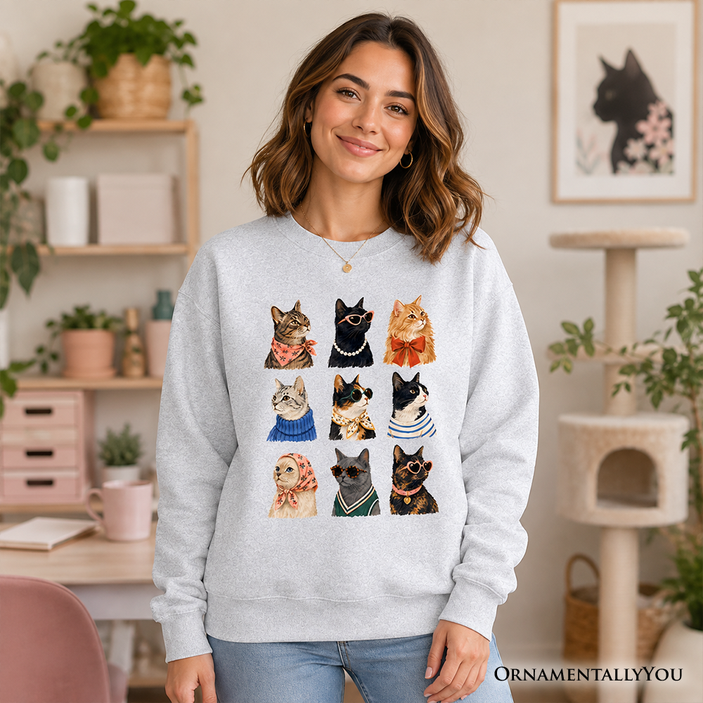 Colorful Cats sweatshirt by OrnamentallyYou featuring vibrant cat breed illustrations on a summer sweater style.