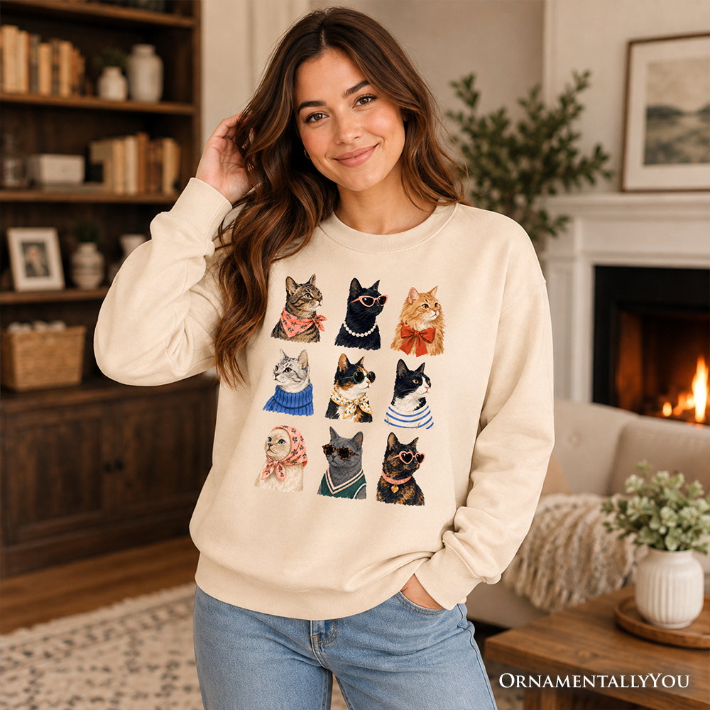 Colorful Cats Sweatshirt by OrnamentallyYou featuring vibrant cat breeds, summer style, cozy sweatshirt for animal lovers.