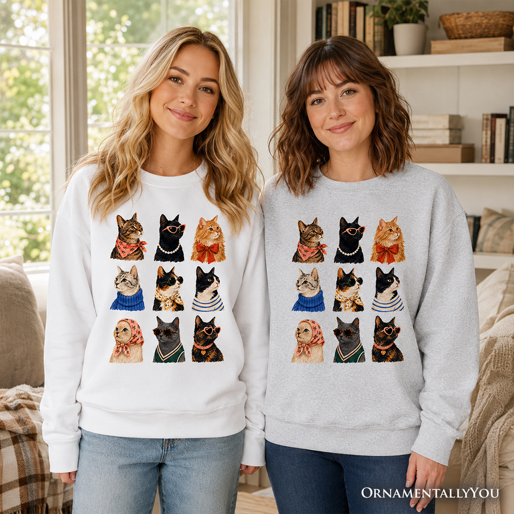 Colorful Cats sweatshirt by OrnamentallyYou featuring vibrant cat breed illustrations on a summer sweater.