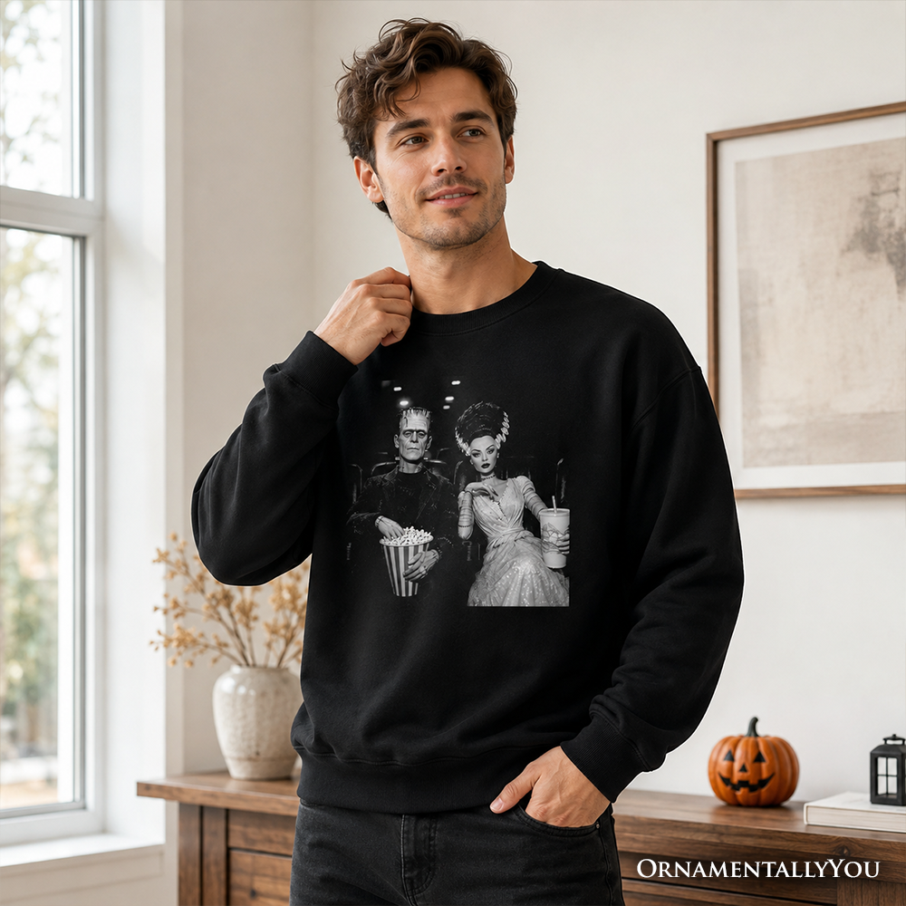 Black Frankenstein movie date night sweatshirt by OrnamentallyYou featuring vintage horror couple cinema design.