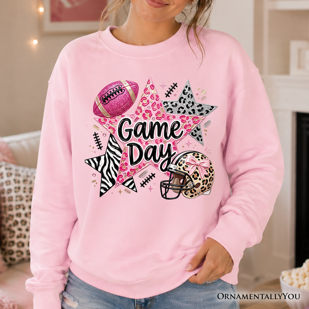Light pink Leopard Pink Stars football sweatshirt by OrnamentallyYou featuring a cozy game day design and stylish print.