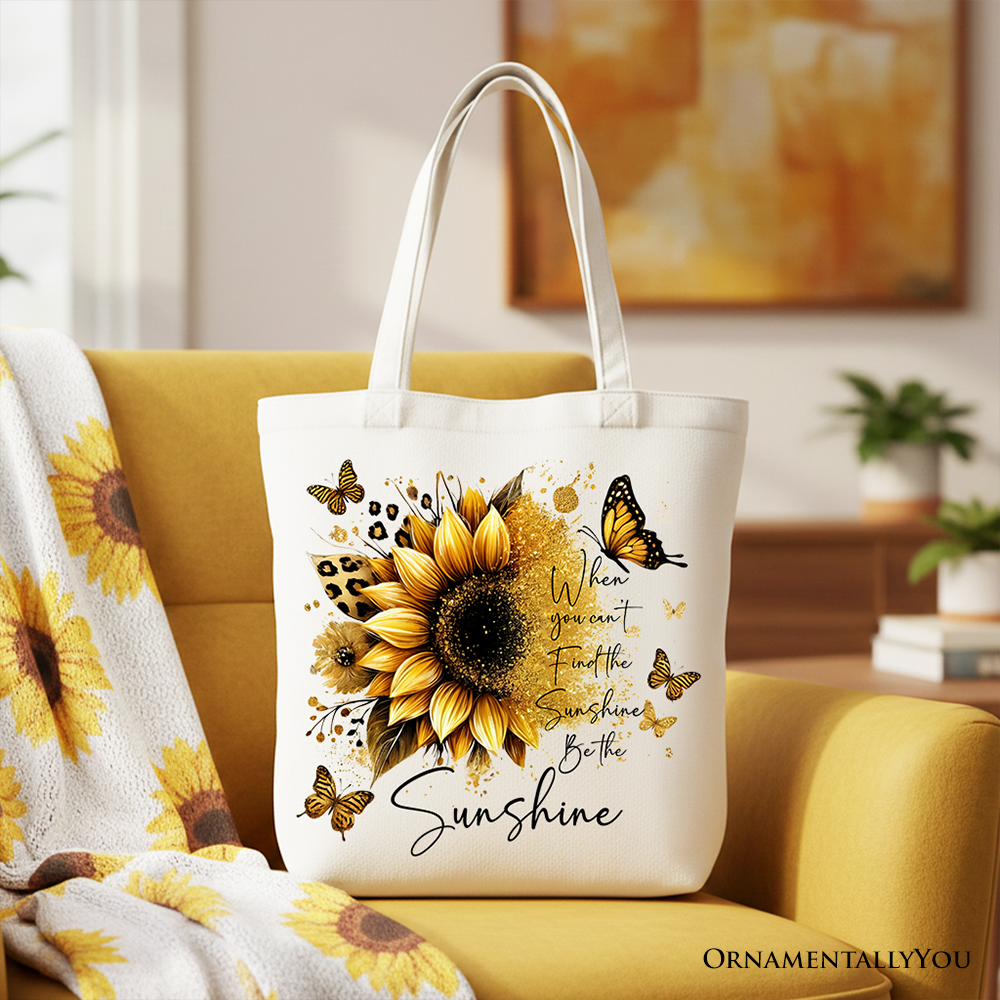 White canvas tote bag with sunflower design and inspirational quote, perfect for gift shopping or everyday use.