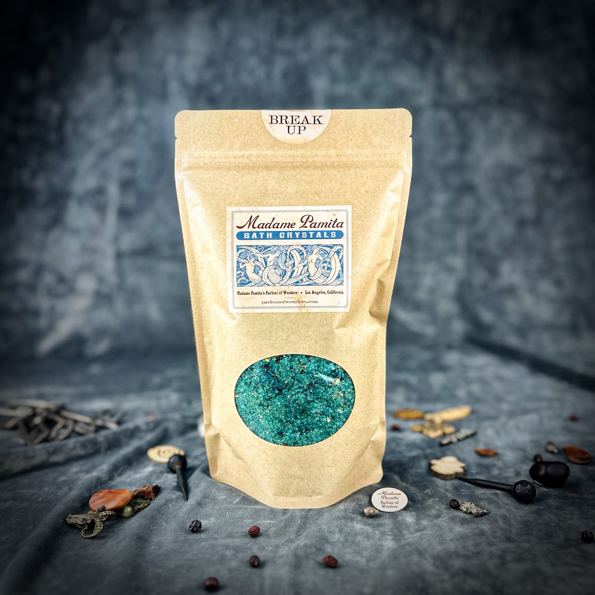 Small jar of Parlour of Wonders Break Up Bath Crystals, scented bath crystals with relaxing and fragrant appearance.