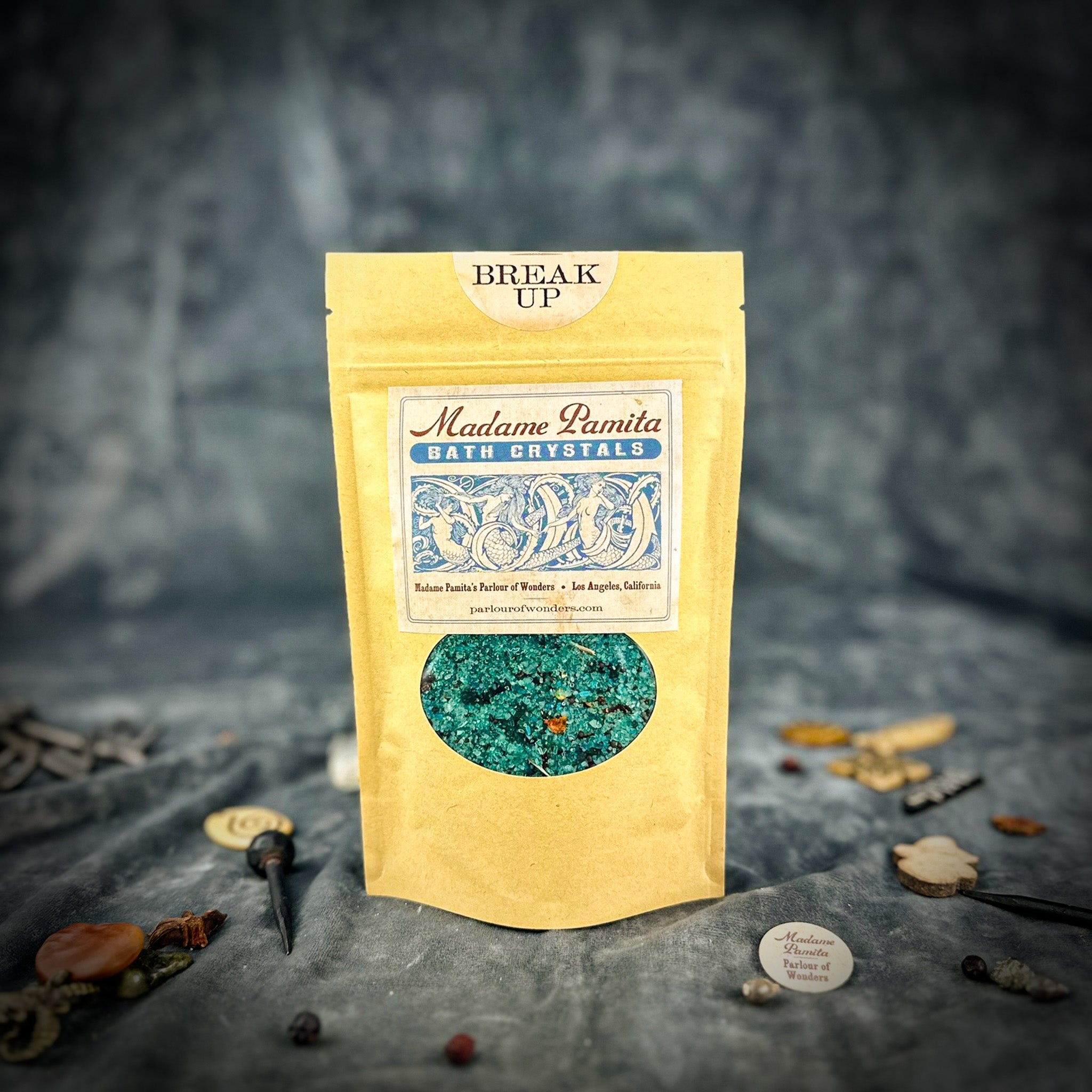 Small jar of Parlour of Wonders Break Up Bath Crystals, aromatic bath crystals for relaxing and soothing baths.