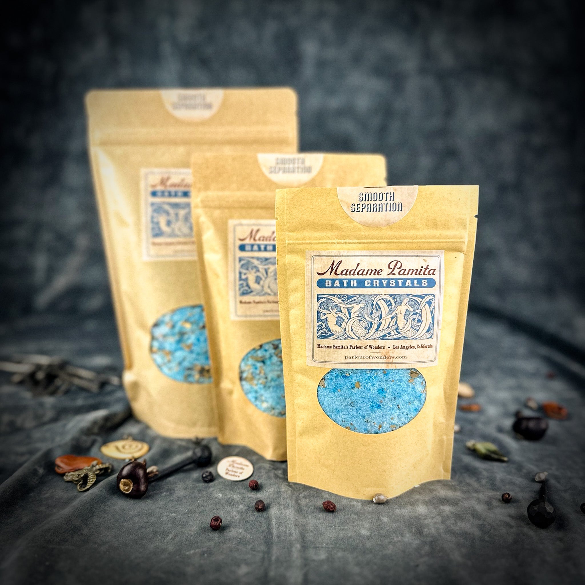Small jar of Parlour of Wonders Smooth Separation Bath Crystals, fragrant and relaxing bath crystals for a luxurious soak.