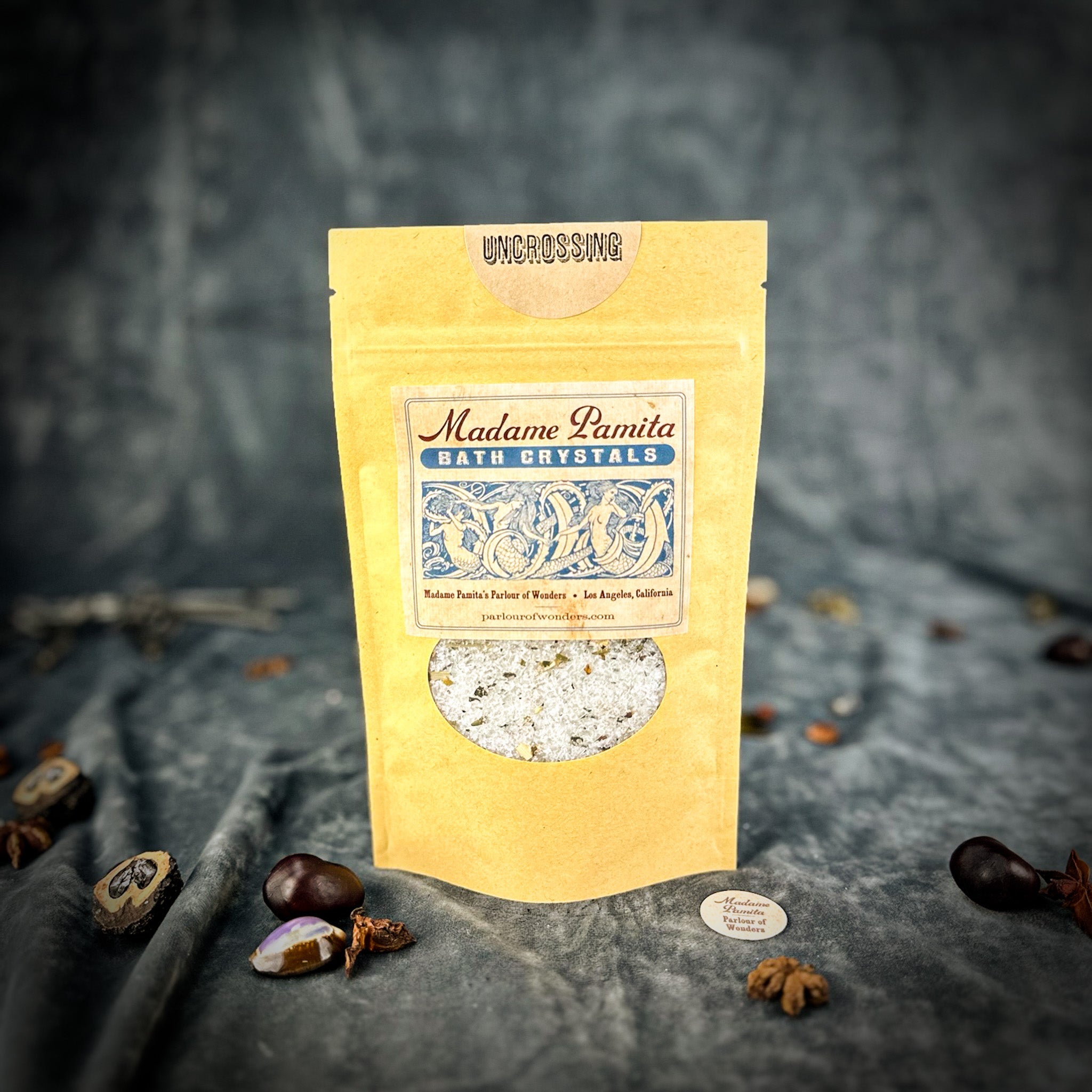 Parlour of Wonders uncrossing bath crystals in a small jar, designed for relaxing and cleansing in the bath.