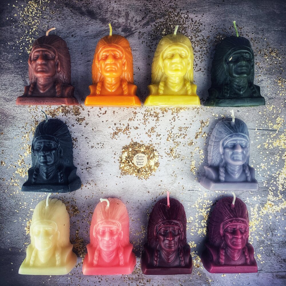 Beeswax Black Hawk Spell Candle by Parlour of Wonders, featuring a brown beeswax candle for spirit guide and social justice magic.