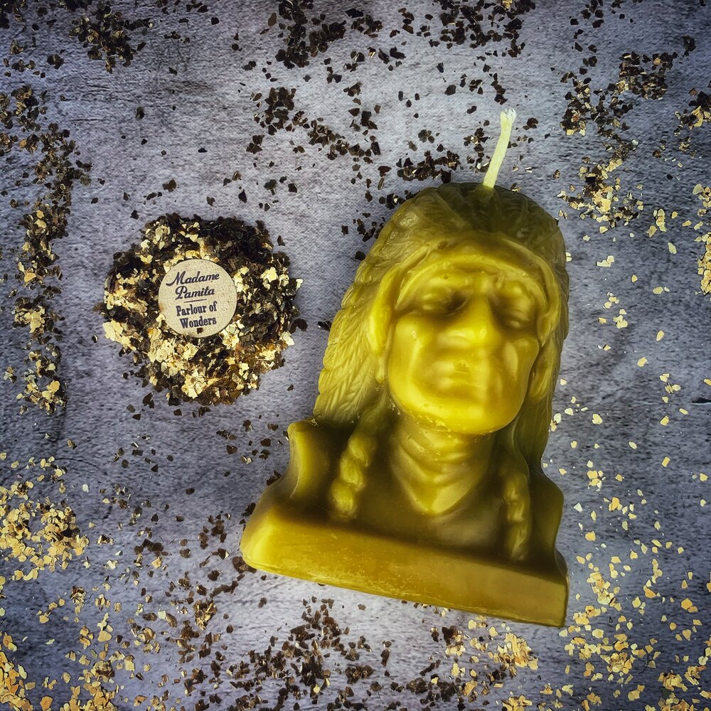 Beeswax Black Hawk Spell Candle by Parlour of Wonders, designed for spirit guide and social justice magic.