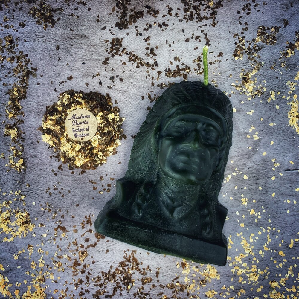 Beeswax Black Hawk Spell Candle by Parlour of Wonders, featuring a brown beeswax candle for spirit guidance and social justice magic.