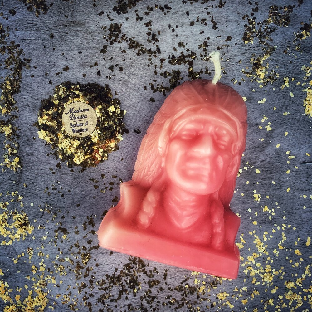 Beeswax Black Hawk Spell Candle by Parlour of Wonders, featuring a brown candle for spirit guide and social justice magic.