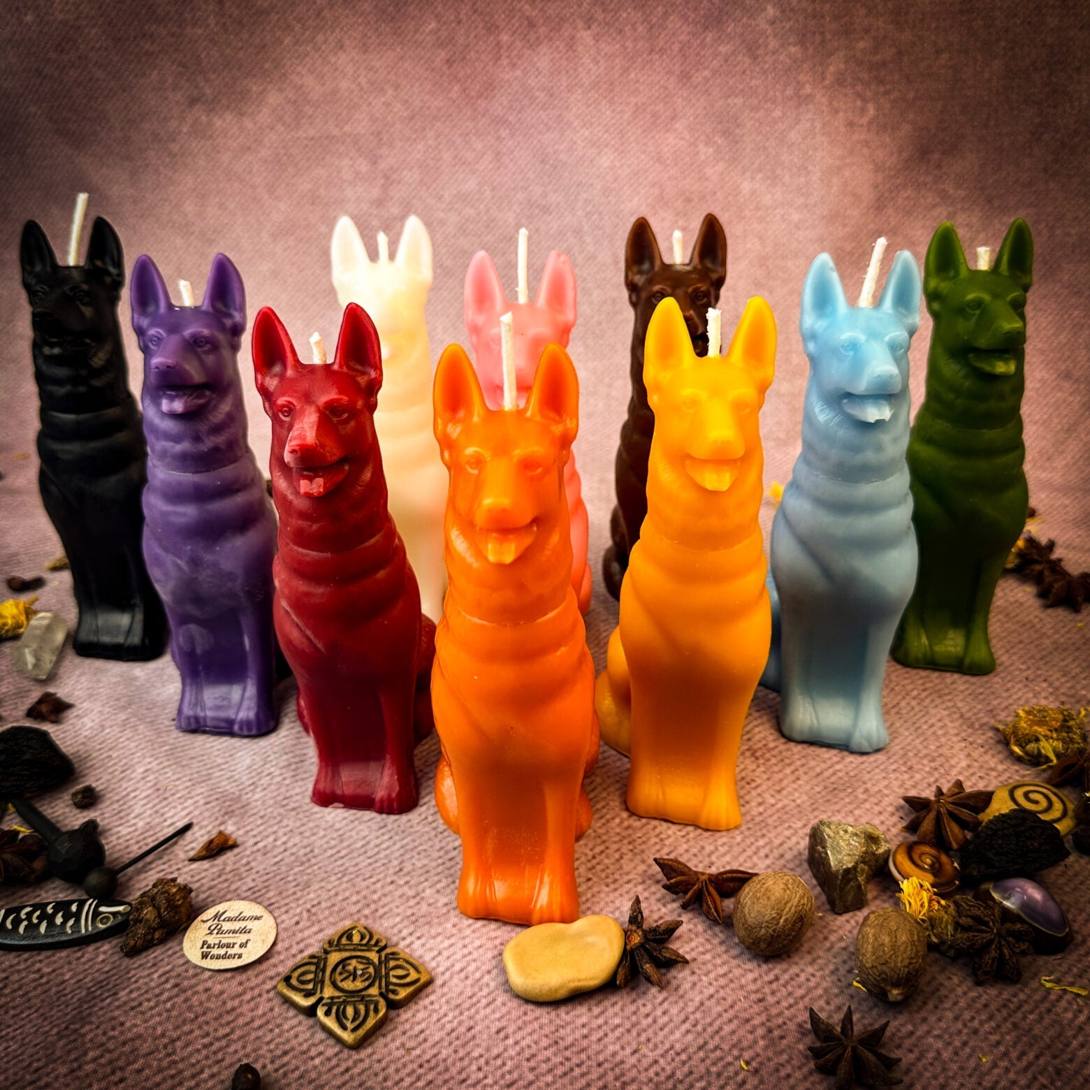 Beeswax Faithful Dog Spell Candle by Parlour of Wonders, brown beeswax candle symbolizing loyalty, fidelity, and unconditional love.