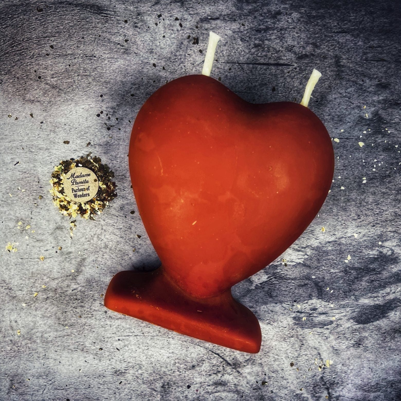 Green beeswax twin flame love spell candle by Parlour of Wonders, designed for soul mate and true love magic.