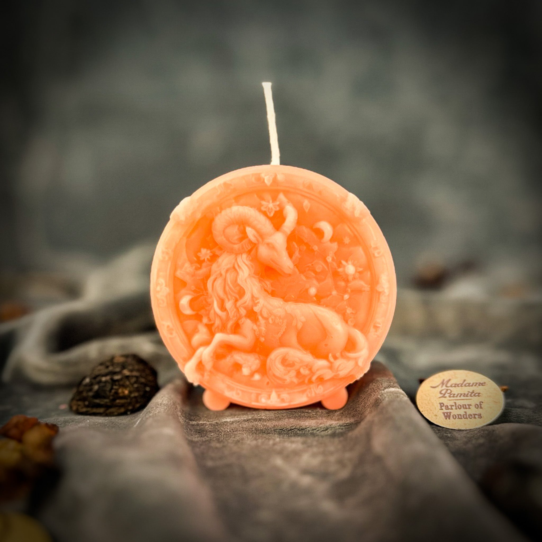 Green beeswax Capricorn goat zodiac spell candle by Parlour of Wonders, symbolizing ambition, discipline, and success.