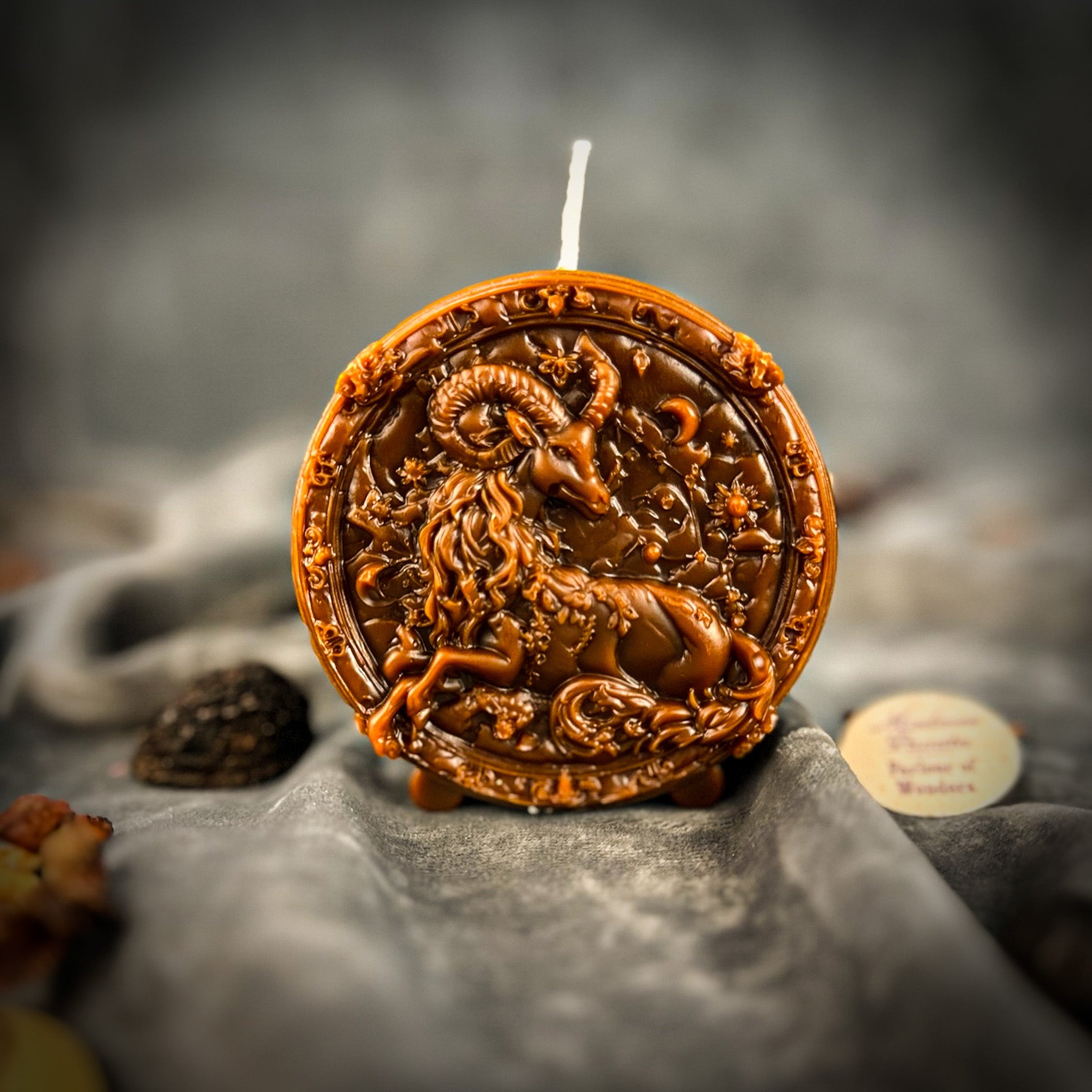 Green beeswax Capricorn goat zodiac spell candle by Parlour of Wonders, symbolizing ambition, discipline, and success.
