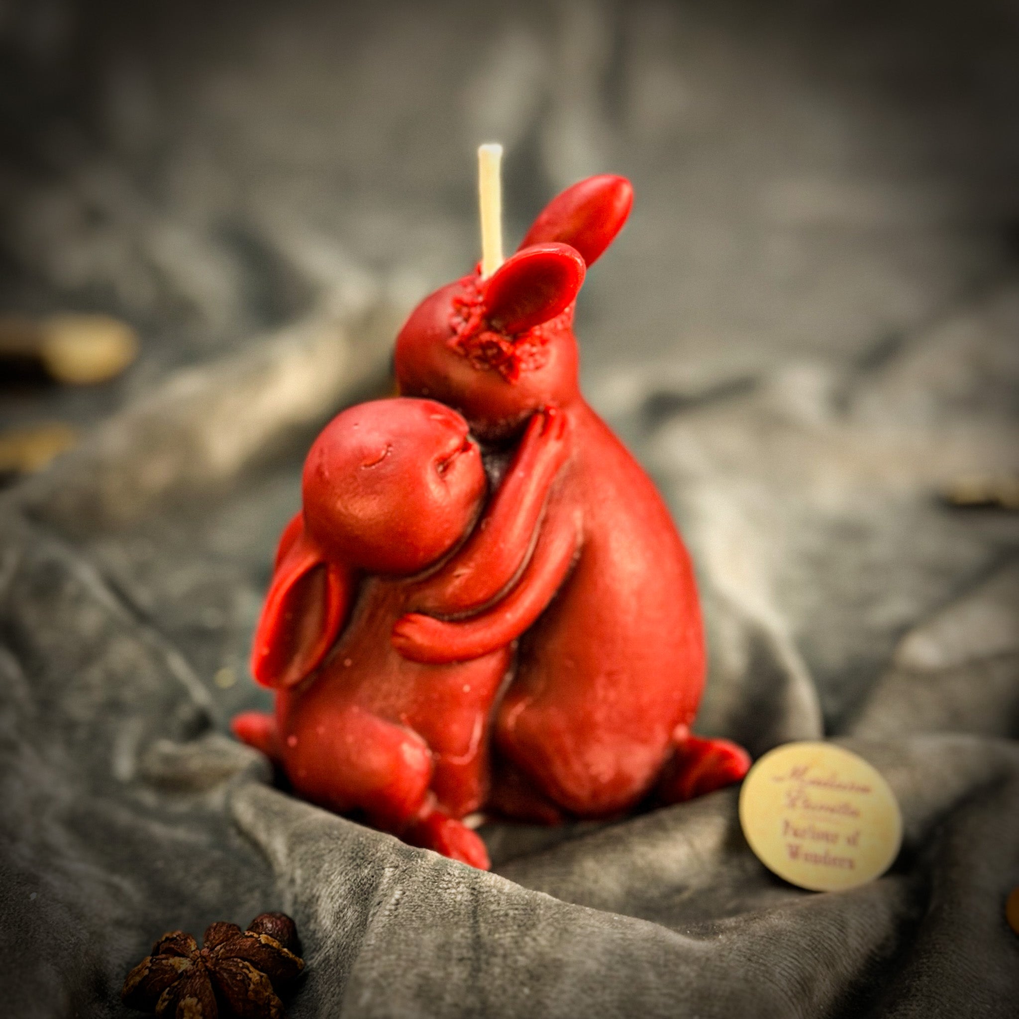 Beeswax Rabbit Spell Candle by Parlour of Wonders featuring an orange rabbit design for good luck and new beginnings.