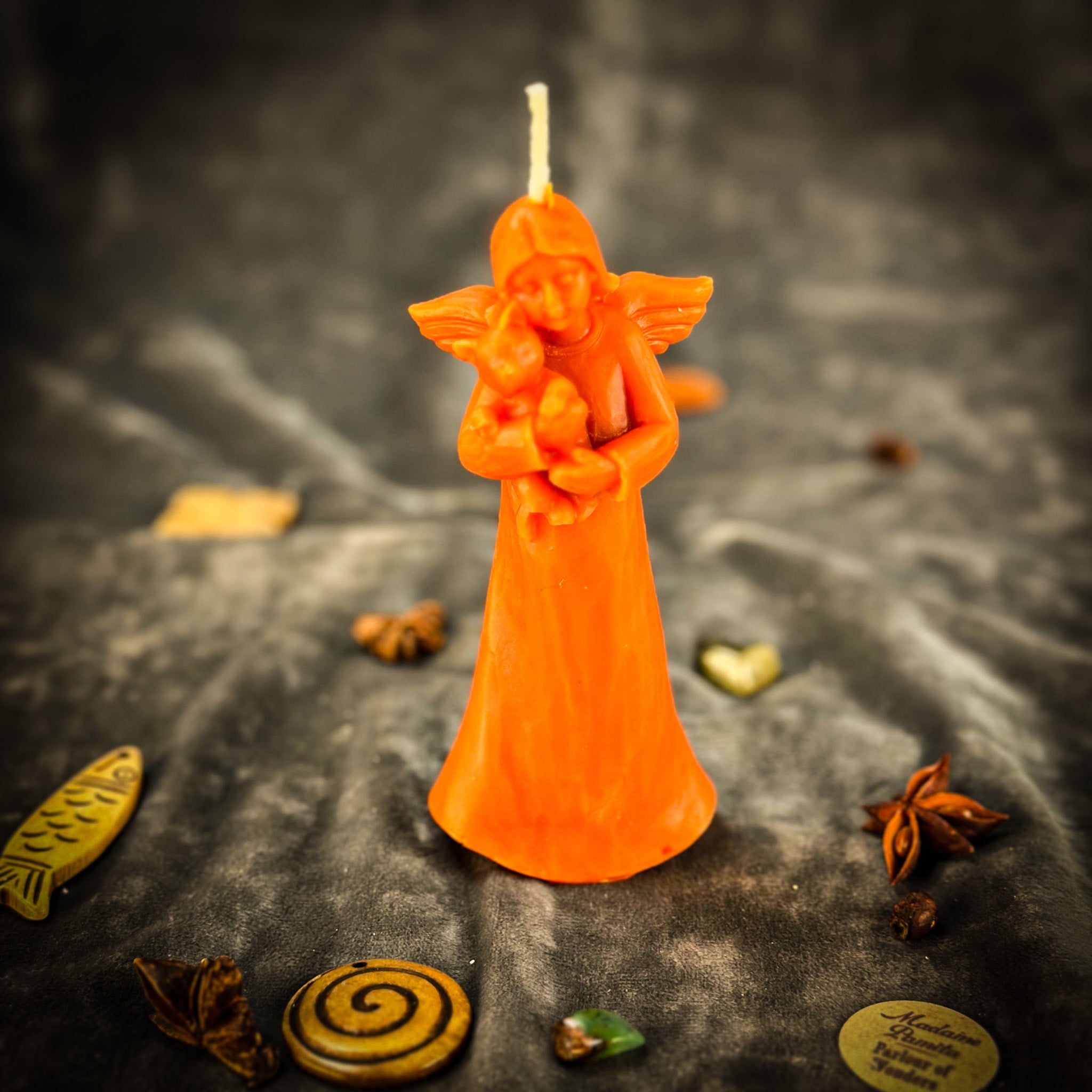 Beeswax Cat Guardian Spirit Spell Candle by Parlour of Wonders, designed for pet protection and healing with an orange beeswax finish.