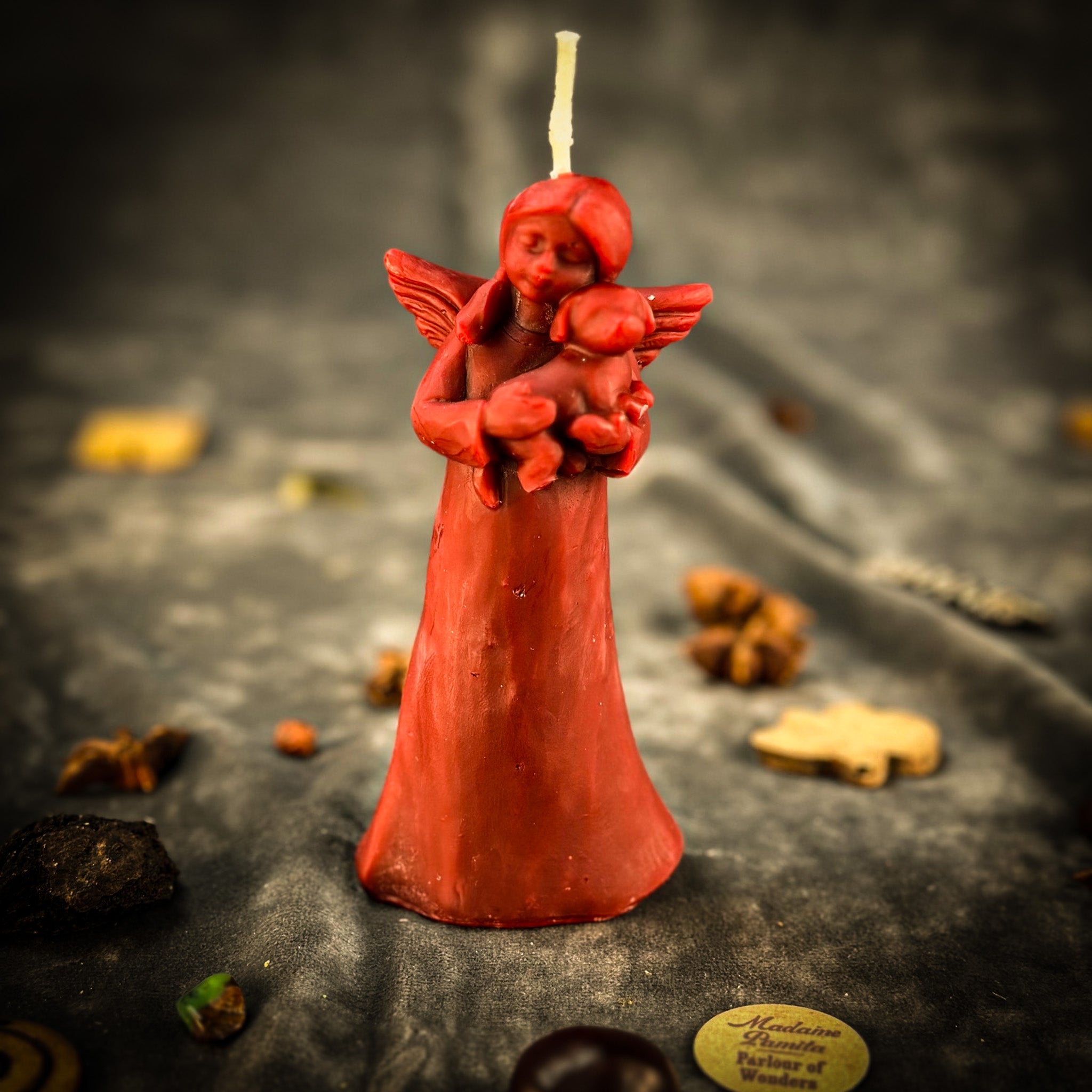 Beeswax Dog Guardian Spirit Candle by Parlour of Wonders with orange wax for pet protection and healing.