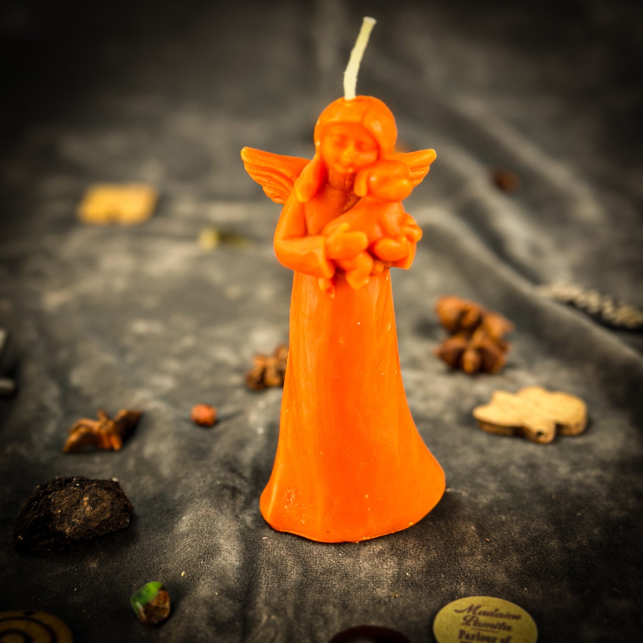 Beeswax dog guardian spirit spell candle by Parlour of Wonders, designed for pet protection and healing. Orange beeswax candle.