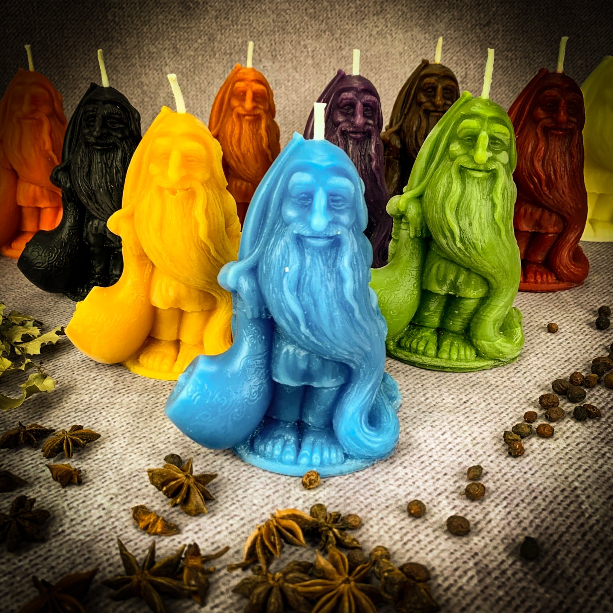 Beeswax Domovyk House Gnome Spell Candle by Parlour of Wonders, orange beeswax candle for home blessing and protection.