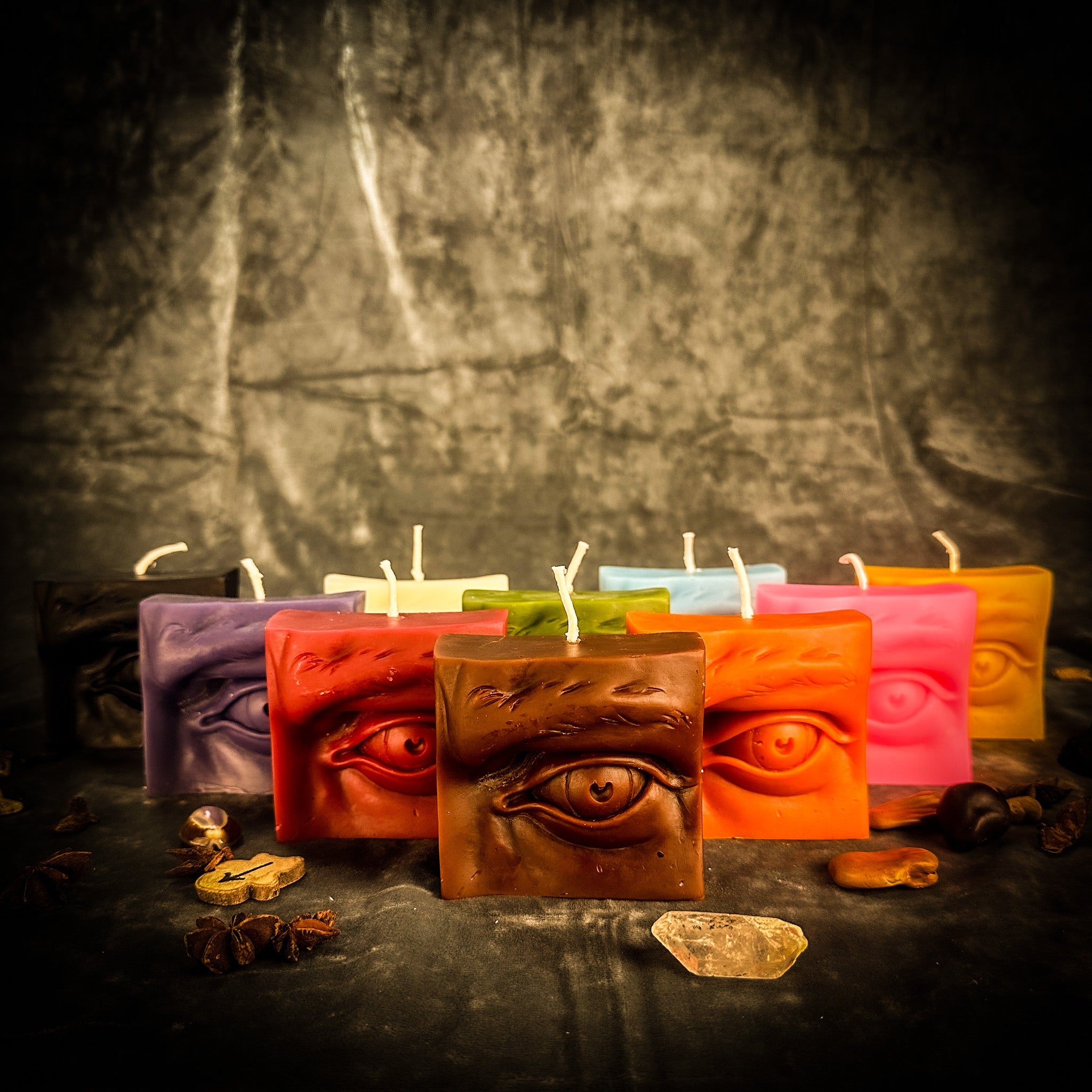 Beeswax Ex-Voto Eye Spell Candle by Parlour of Wonders, orange beeswax candle for vision, clairvoyance, and being seen.