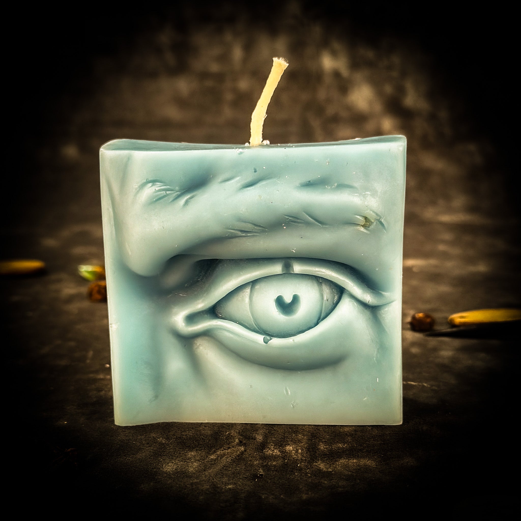 Beeswax Ex-Voto Eye Spell Candle by Parlour of Wonders with orange wax, designed for vision, clairvoyance, and being seen.