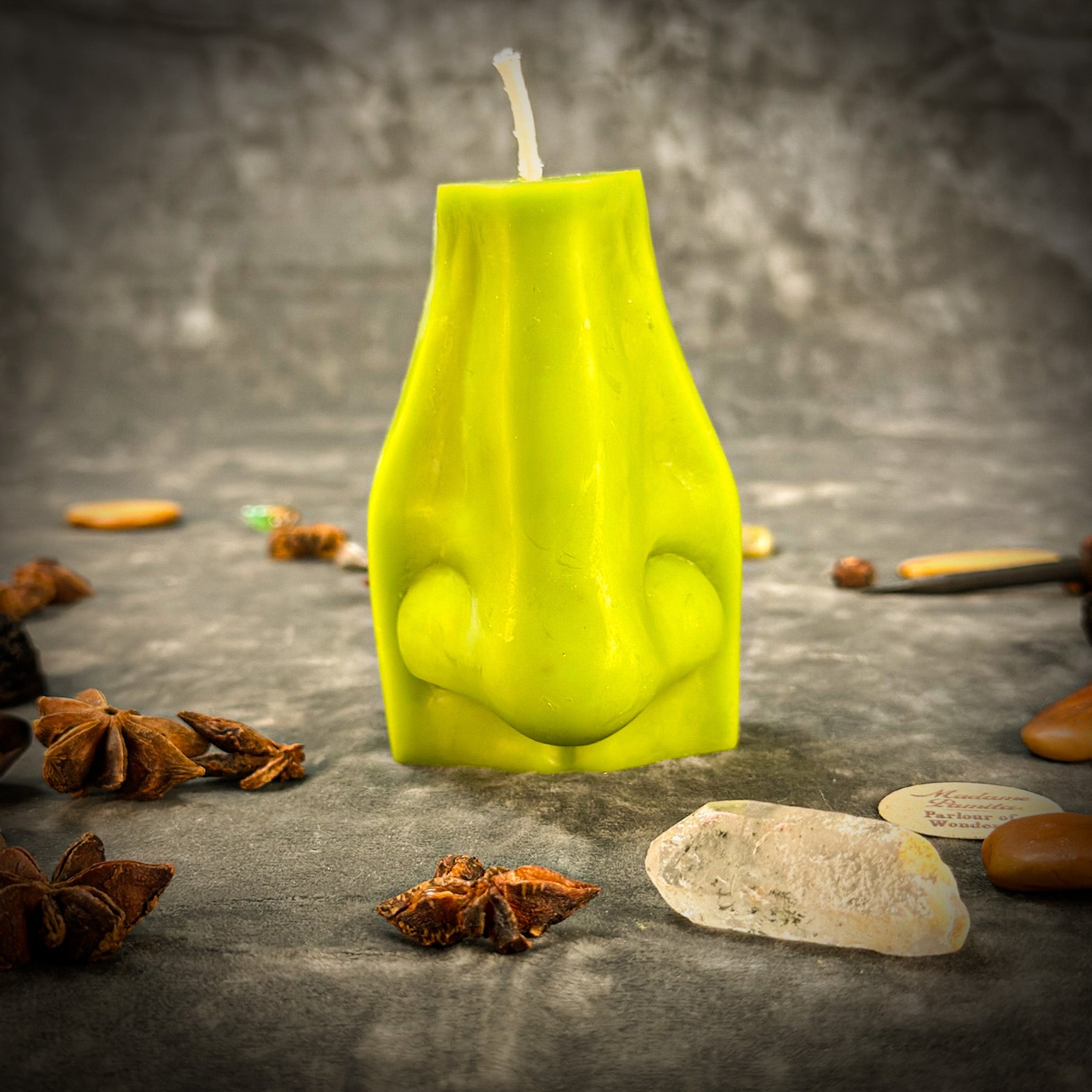 Beeswax Ex-Voto Nose Spell Candle by Parlour of Wonders with orange wax for clairalience, intuition, and healing.