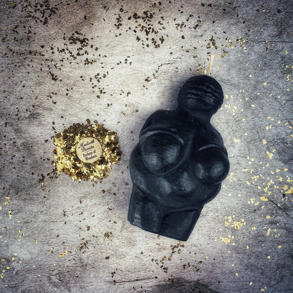 Beeswax Goddess of Willendorf spell candle by Parlour of Wonders, featuring feminine power and fertility magic design.