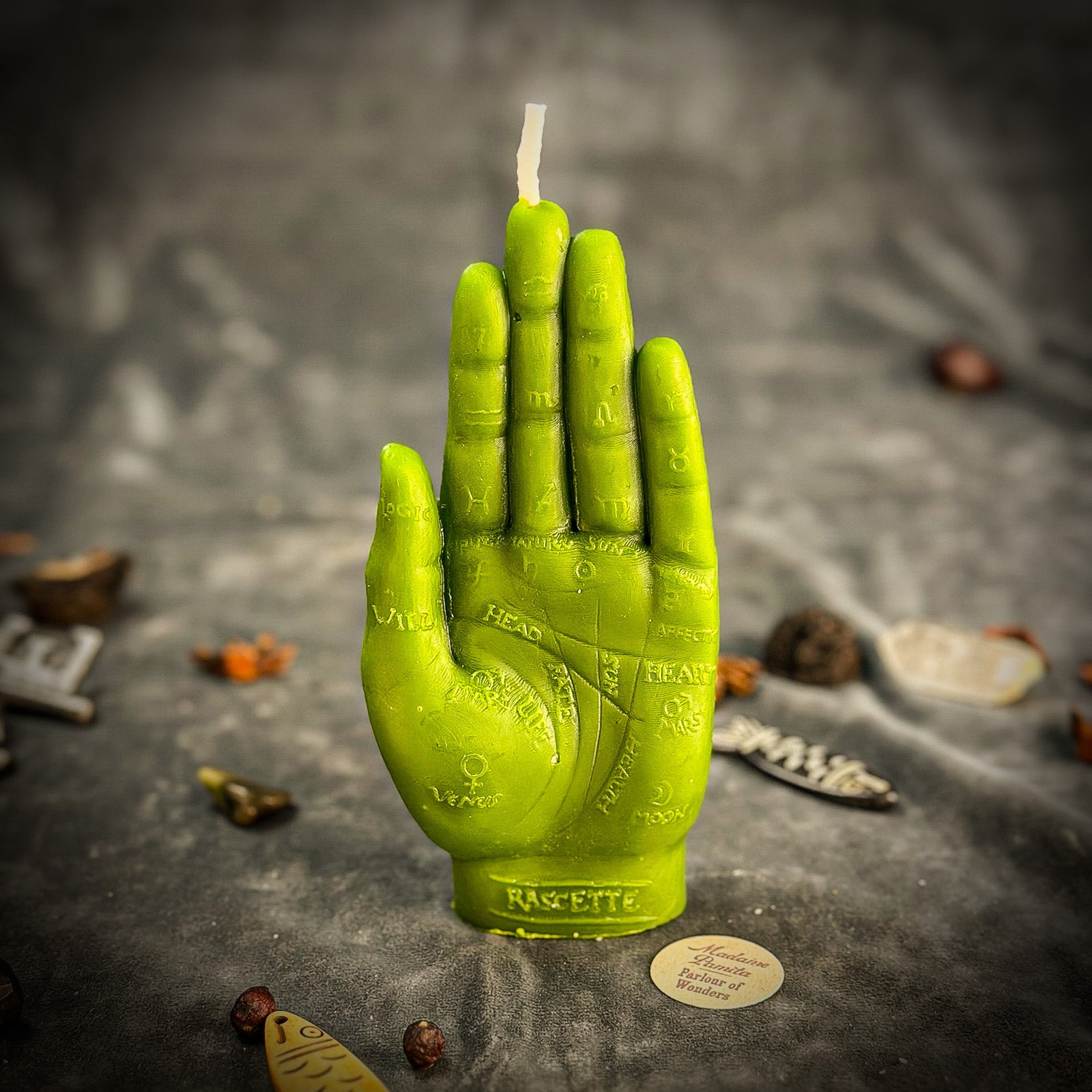 Beeswax Hand of Fate Spell Candle by Parlour of Wonders, orange beeswax candle for destiny, transformation, and divine timing.