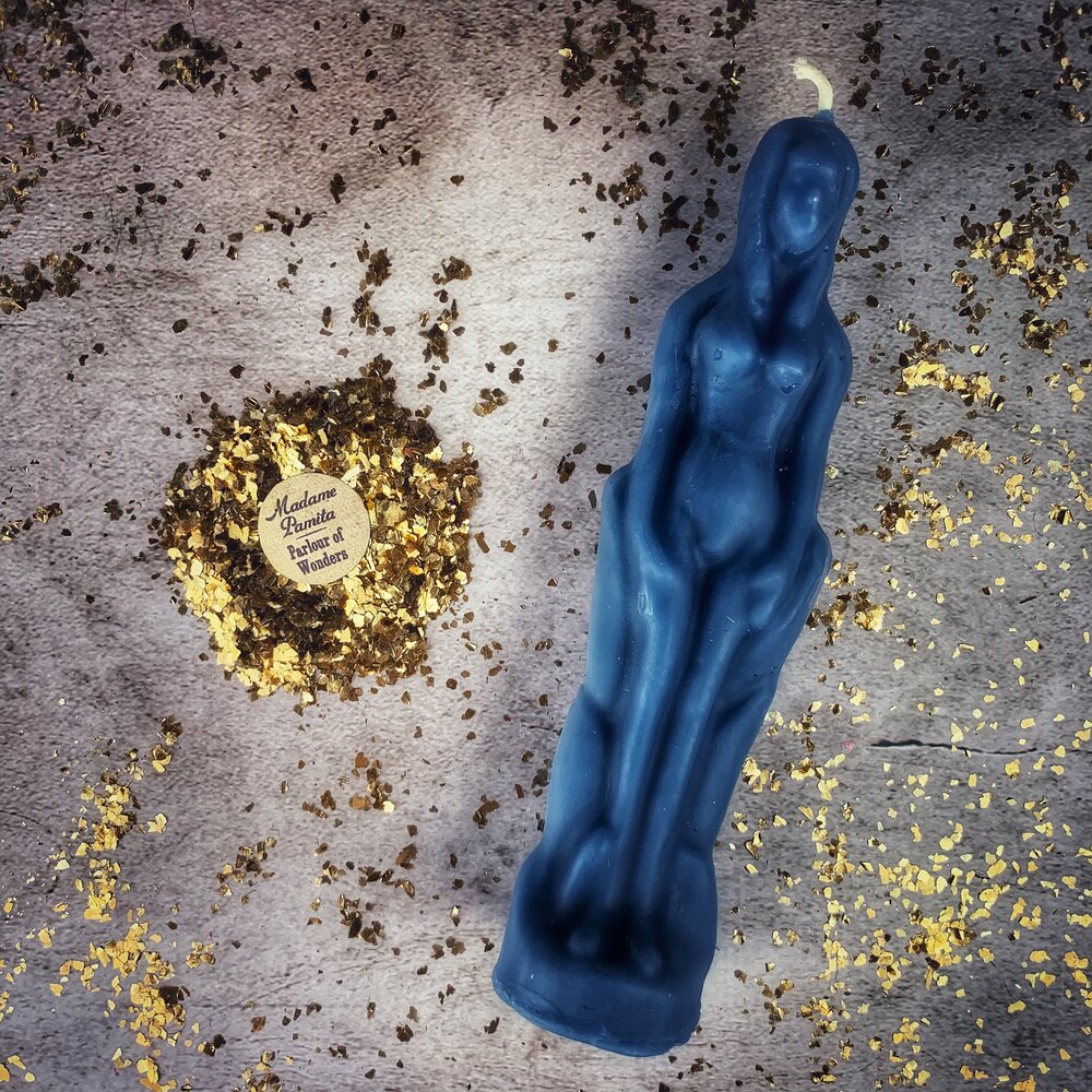 Pink beeswax female figural spell candle by Parlour of Wonders, designed for sympathetic magic and personal power rituals.
