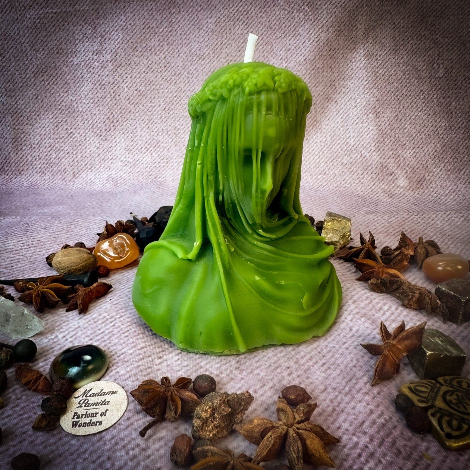 Red beeswax candle by Parlour of Wonders, designed for truth revelation, privacy protection, and secret relationship spells.