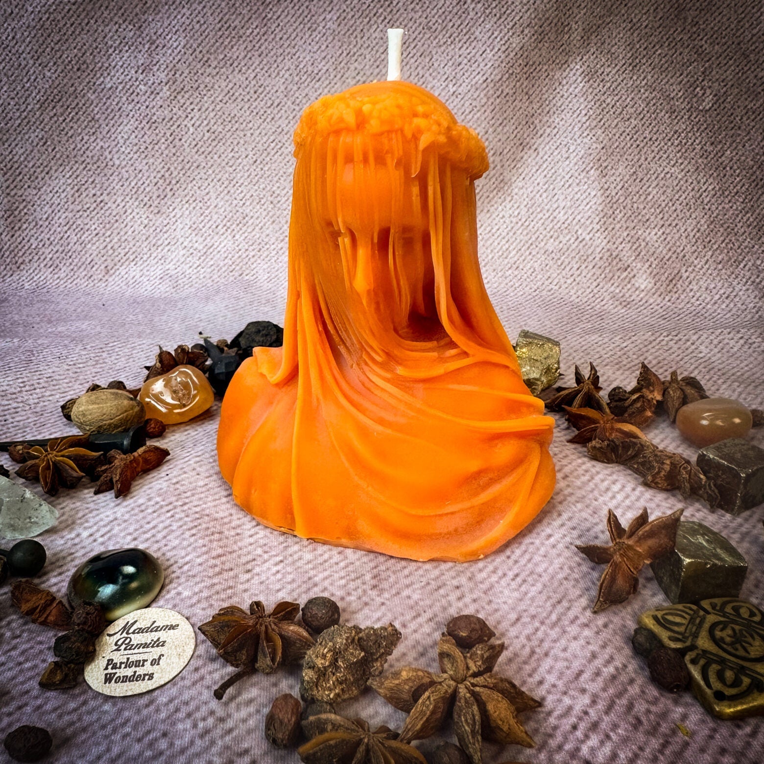 Beeswax Veil of Secrets Spell Candle by Parlour of Wonders, red beeswax candle for truth, privacy, and relationship protection.