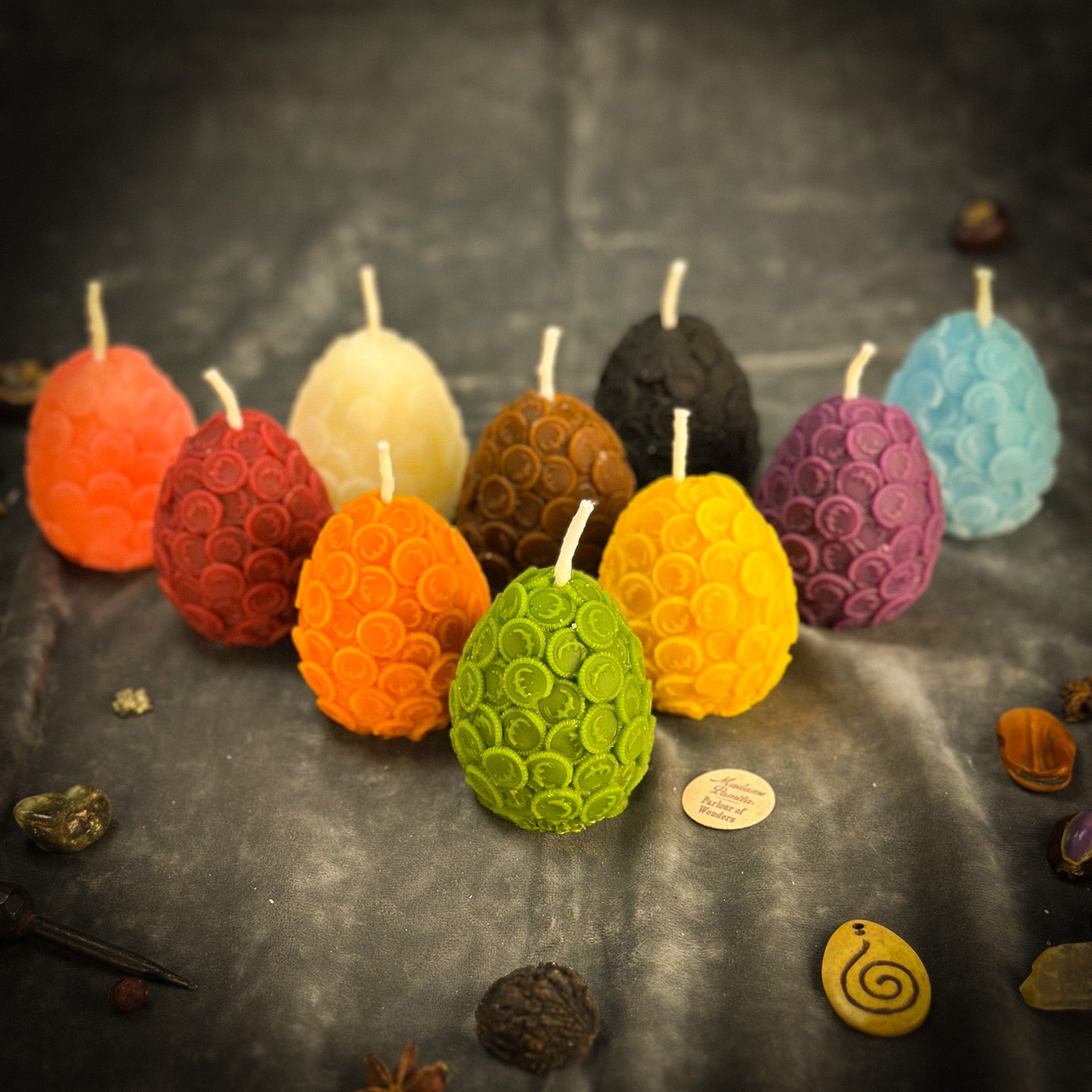 Yellow beeswax nest egg spell candle by Parlour of Wonders, promoting savings and financial security with natural beeswax appearance.