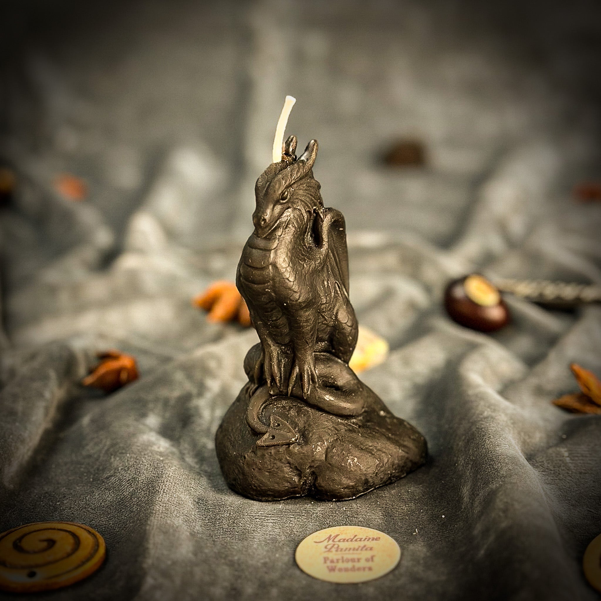 Beeswax Dragon of Protection spell candle by Parlour of Wonders, featuring a yellow wax dragon for guardian magic and defense.
